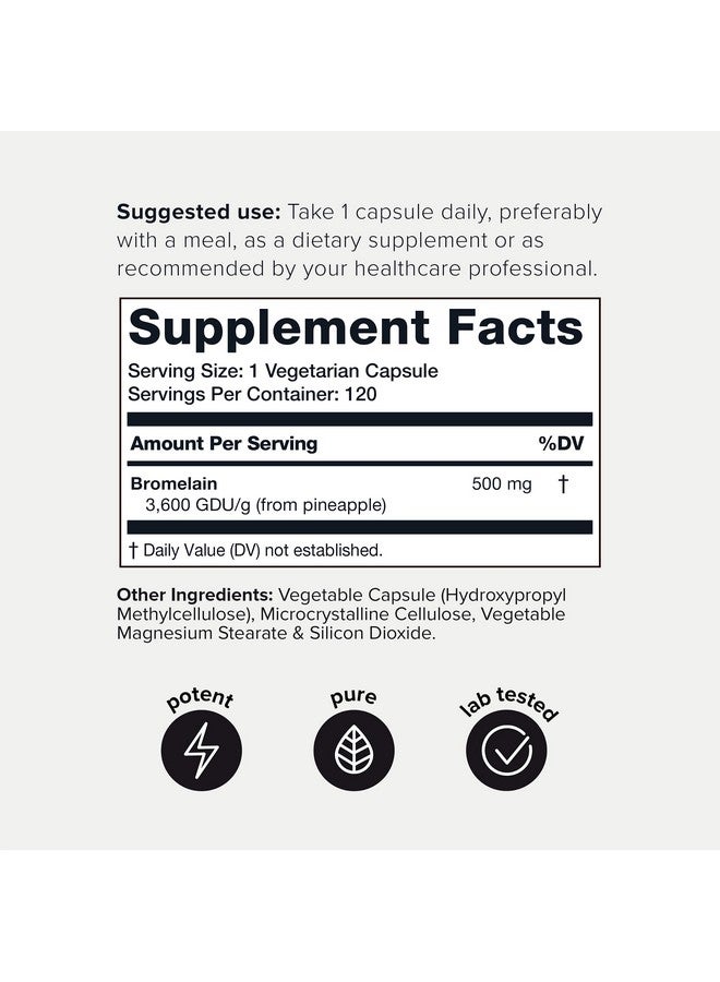 Toniiq برومايلين عالي القوة 500 ملغ - 3600 GDU/جرام - مركز للغاية ومتاحة حيوياً - صيغة مختبرة من طرف ثالث - 120 كبسولة نباتية - 120 حصة لكل عبوة - مكمل برومايلين - Image 2