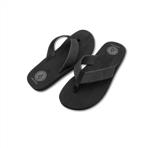 Volcom Men's Daycation Flip Flop Sandal – Soft Brushed Recliner Comfort Foam Footbed, New Black Destructo, 9 - Image 1