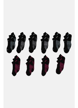 Women 10 Pair Brand Logo Ankle Socks, Black Combo
