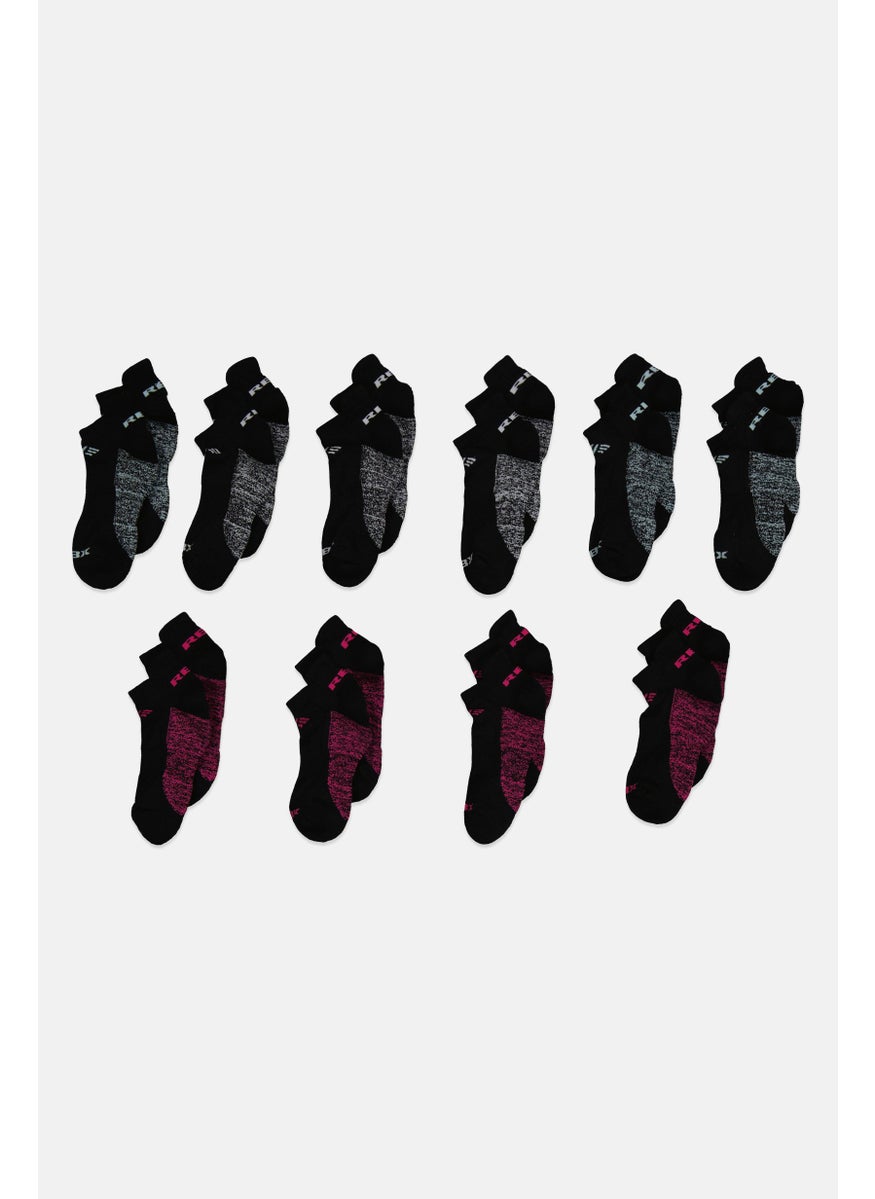 RBX - Women 10 Pair Brand Logo Ankle Socks, Black Combo - Image 1