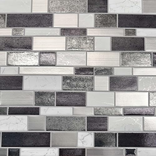 Main Street 24Pack of 8 x 8 Paper Tiles for Kitchen Backsplash in Mosaic Design Peel and Stick Renter Friendly Self Stick Paper Wall Tiles for Your Home and DIY Projects Black and Silver Mosaic - Image 1