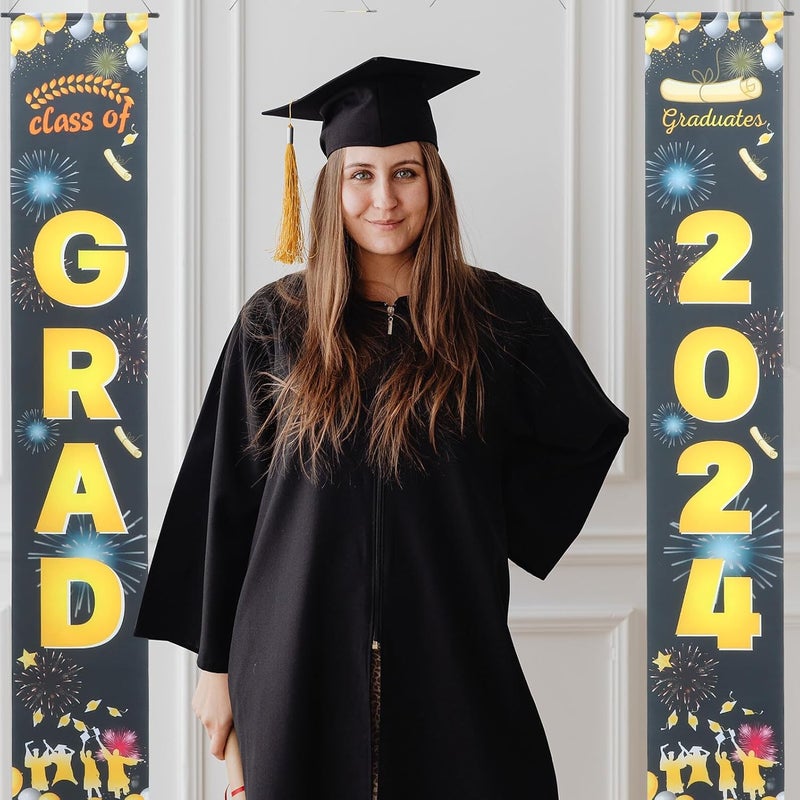 Graduation Porch Banner 1 Pair 30x180cm 2024 Graduation Party Door Decorations Decorative Grad Banners for Front Door Ornament - Image 3