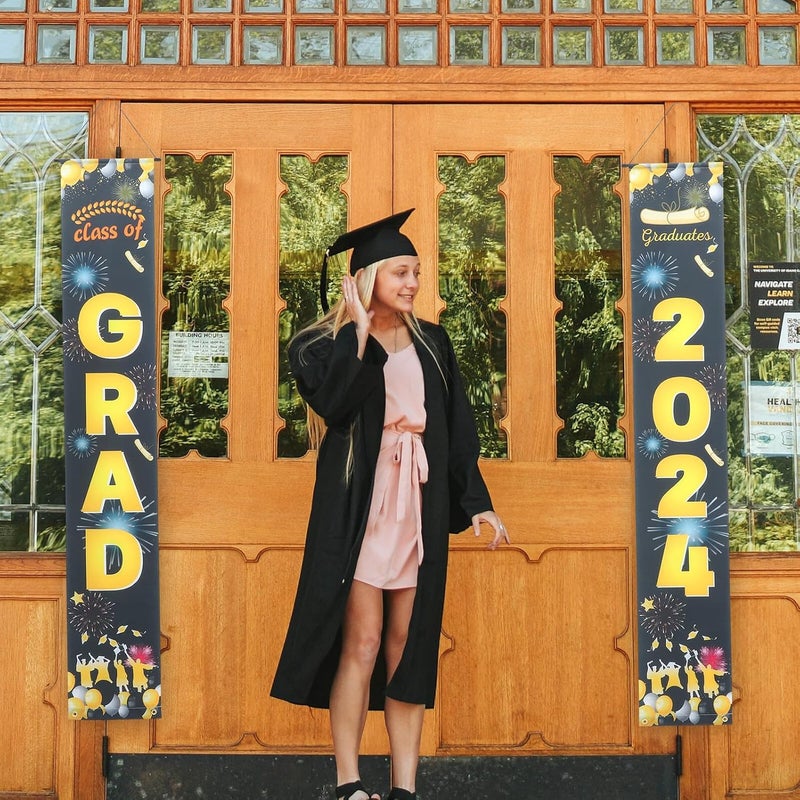 Graduation Porch Banner 1 Pair 30x180cm 2024 Graduation Party Door Decorations Decorative Grad Banners for Front Door Ornament - Image 5