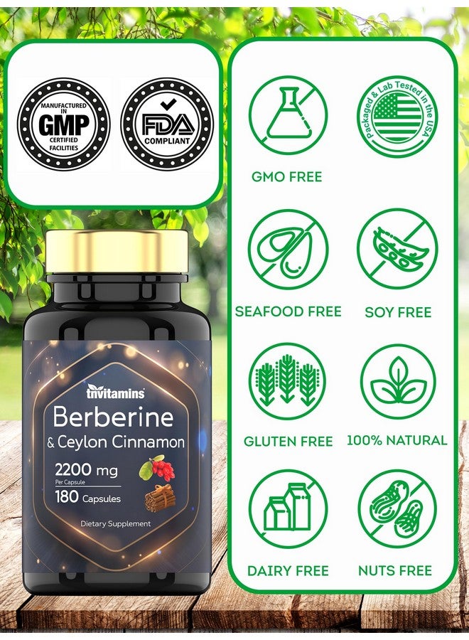 tnvitamins Berberine with Ceylon Cinnamon: 2200 mg Per Capsule - 180 Capsules | Natural Berberine Supplement for Cardiovasular & Circulatory System Health* | 6 Month Supply | Made in The USA! - Image 4