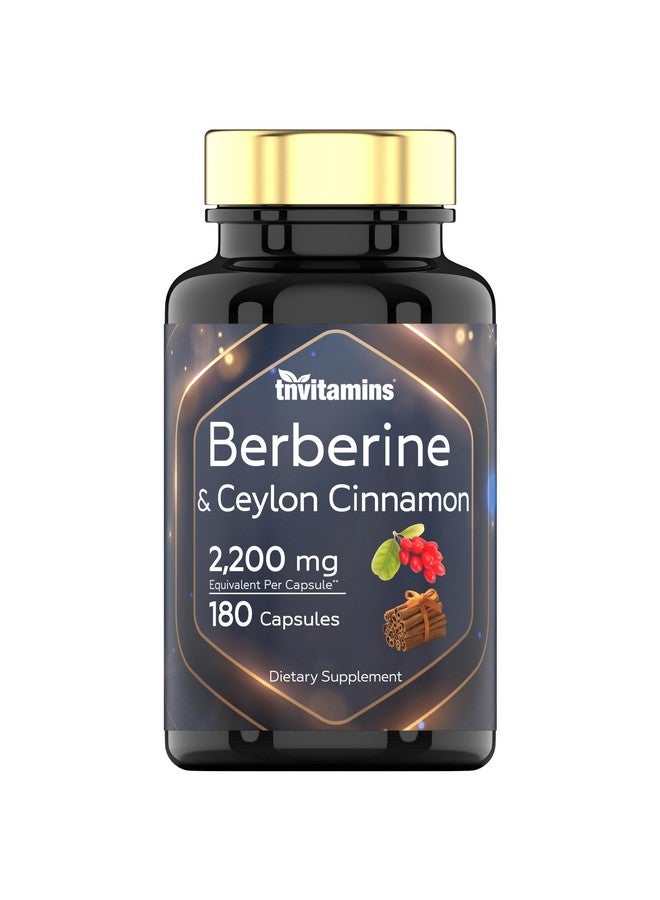 tnvitamins Berberine with Ceylon Cinnamon: 2200 mg Per Capsule - 180 Capsules | Natural Berberine Supplement for Cardiovasular & Circulatory System Health* | 6 Month Supply | Made in The USA! - Image 1