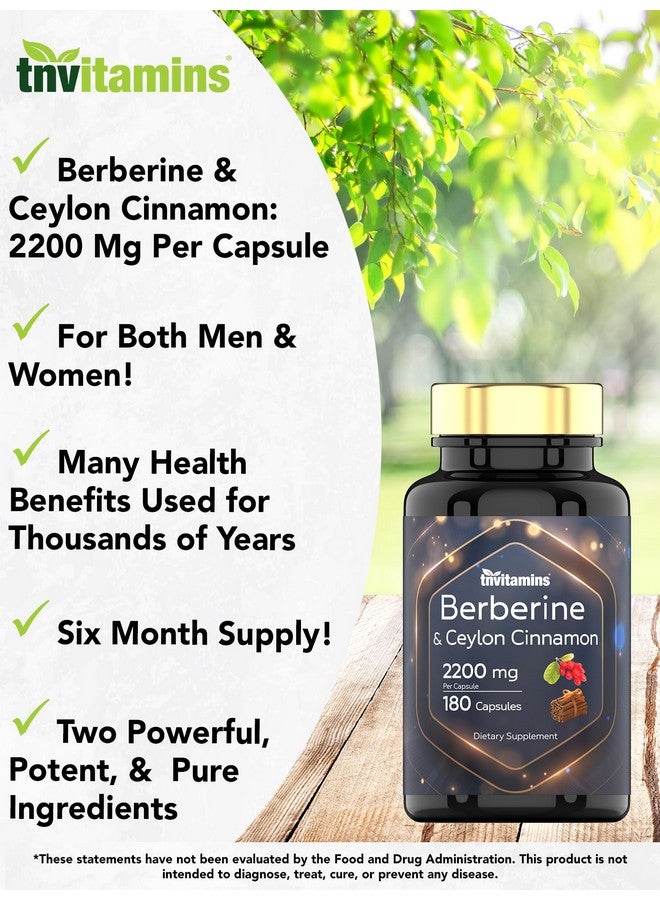 tnvitamins Berberine with Ceylon Cinnamon: 2200 mg Per Capsule - 180 Capsules | Natural Berberine Supplement for Cardiovasular & Circulatory System Health* | 6 Month Supply | Made in The USA! - Image 3