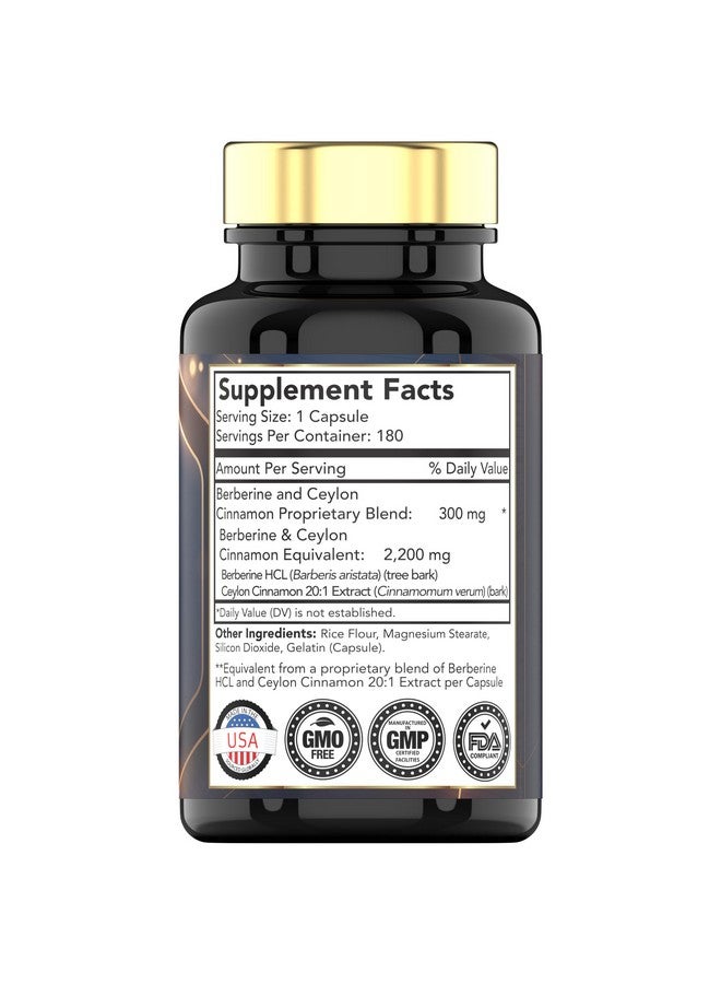 tnvitamins Berberine with Ceylon Cinnamon: 2200 mg Per Capsule - 180 Capsules | Natural Berberine Supplement for Cardiovasular & Circulatory System Health* | 6 Month Supply | Made in The USA! - Image 2