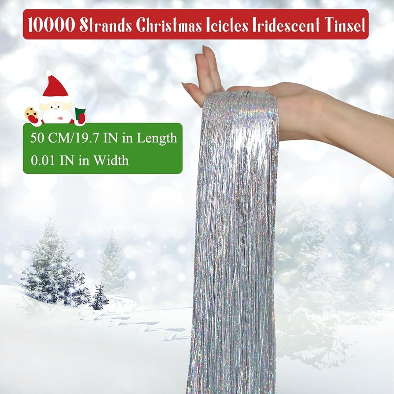 Gloreyan 10000 خيوط زينة عيد الميلاد فضية لامعة - Image 2