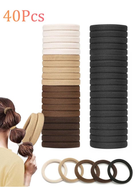 40 Thick Hair Ties for Women,Ponytail Holders,Bulk Elastic Hair Bands for Thick Heavy Hair,Seamless Hair Accessories for Women Girls,Ponytail Holder