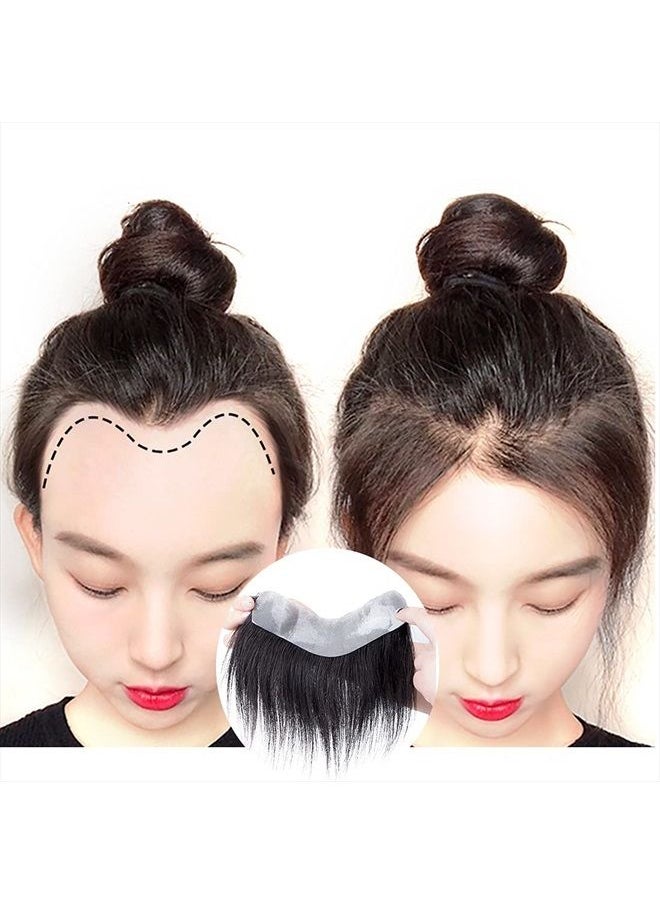 Meiverah Frontal Hairpiece for WomenJet Black Hair Extension Hairline Loss Straight Tape in Human Hair Toppers Replacement Toupee (1.57” x7“， hair length：6”, Jet Black)  - Image 1