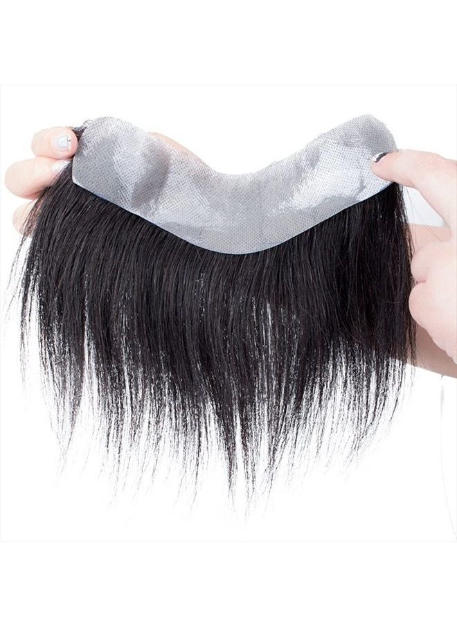 Meiverah Frontal Hairpiece for WomenJet Black Hair Extension Hairline Loss Straight Tape in Human Hair Toppers Replacement Toupee (1.57” x7“， hair length：6”, Jet Black)  - Image 2