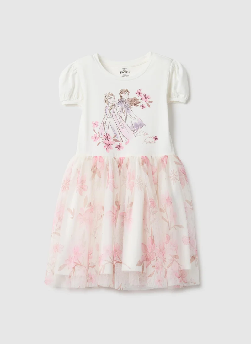 او في اس Ovs Elasticated Cotton Dress For Girls With Frozen Print