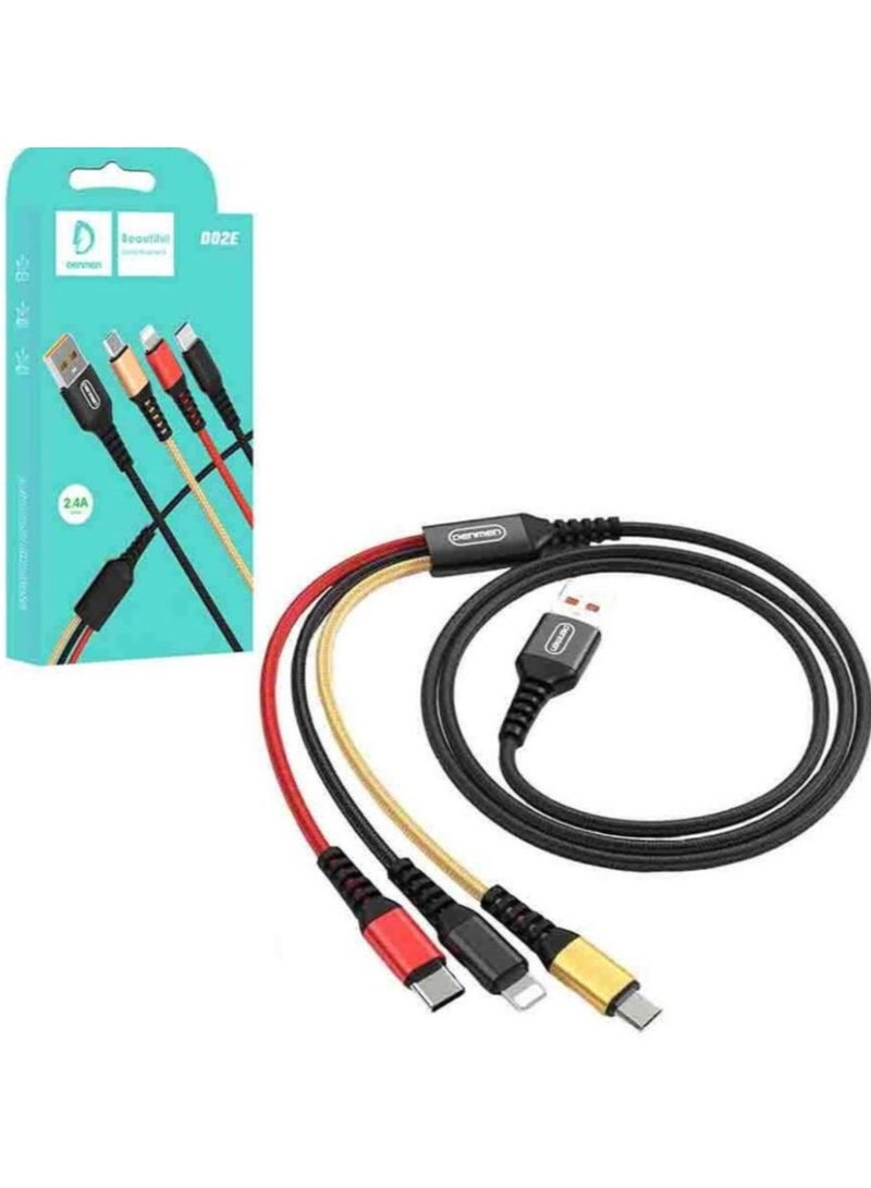 VDenmenV 3 in 1 Fast Charging 2.4A Cable For Micro + Lightning + Type-C - Image 2