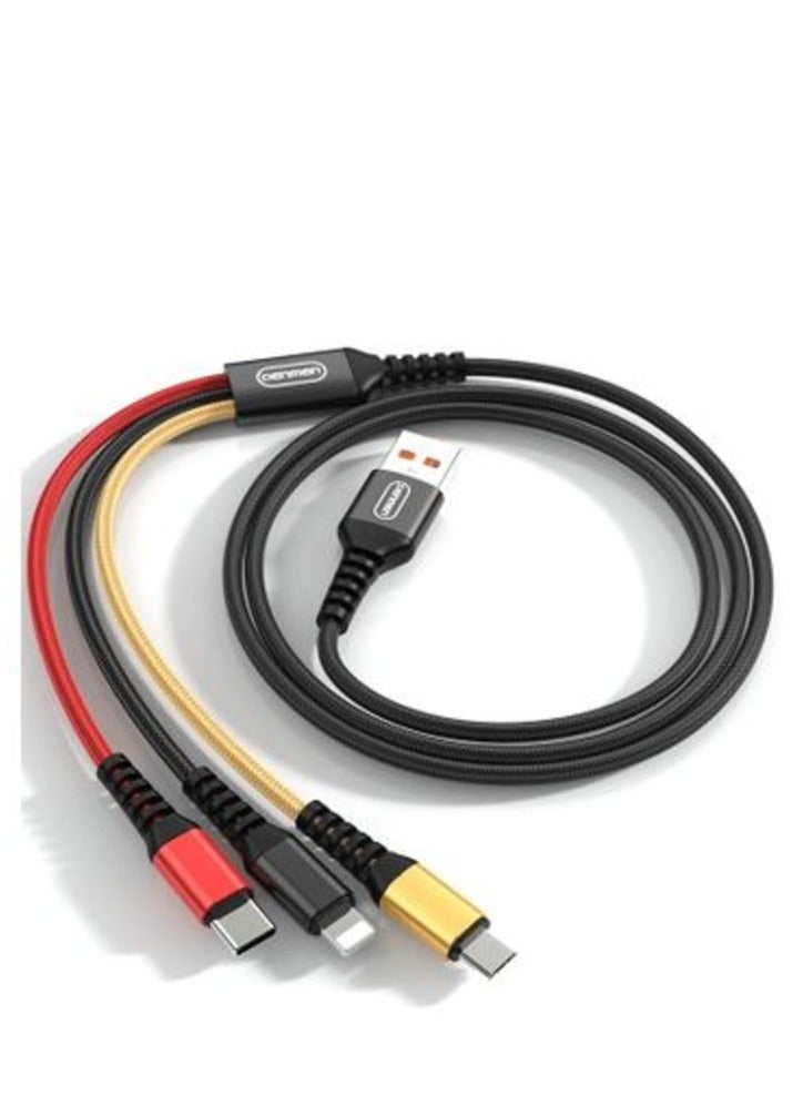 VDenmenV 3 in 1 Fast Charging 2.4A Cable For Micro + Lightning + Type-C - Image 1