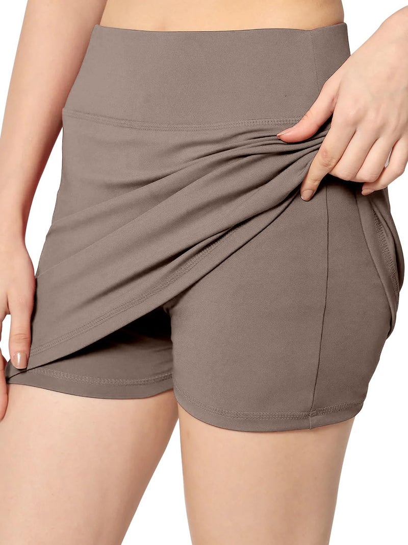 Mehrang Skirt with Shorts for Women's & Girl's Solid High Waist Flared Skater Short Mini Skirt - Image 1