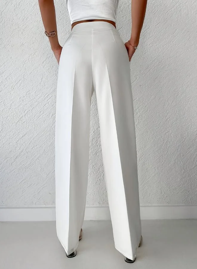Take Two White Solid Wide Leg Pant