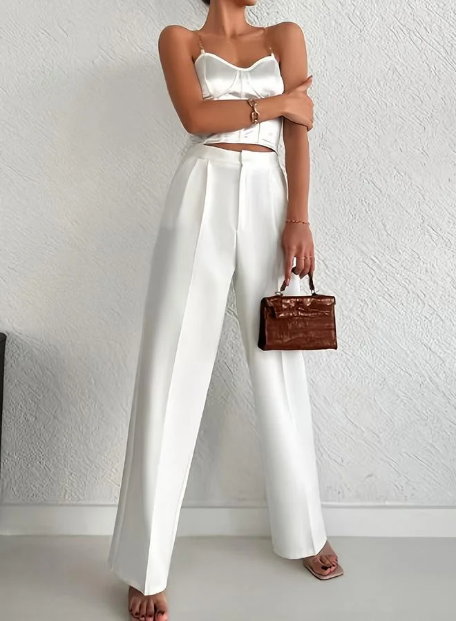 Take Two White Solid Wide Leg Pant
