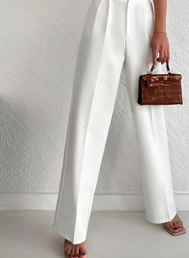 Take Two White Solid Wide Leg Pant