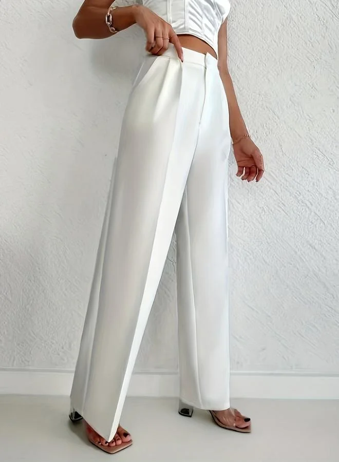 Take Two White Solid Wide Leg Pant