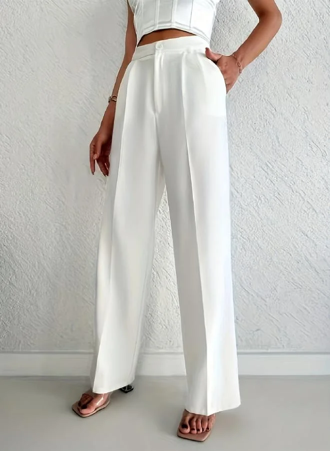 Take Two White Solid Wide Leg Pant