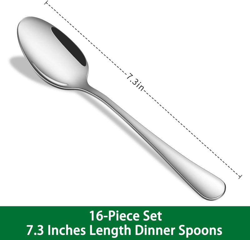 Dehov 16-Piece 7.3 Inches Dinner Spoons,Stainless Steel Soup Spoons,Dishwasher Safe Tablespoon,Durable Silver Table Spoon Set For Restaurant,Hotel - Image 2