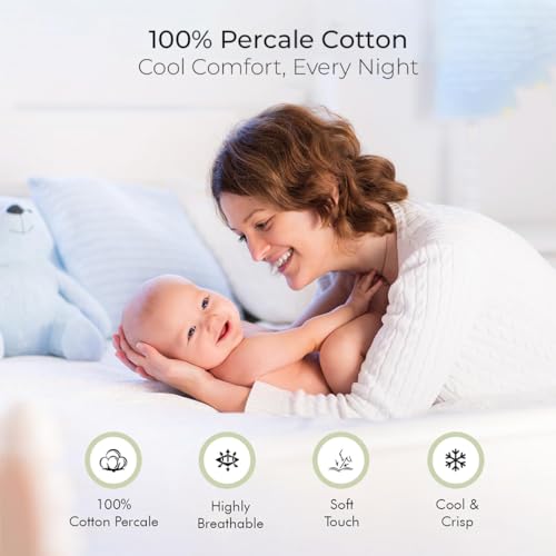 LINENWALAS Solid 300 Tc 100% Pure Cotton Percale Fitted Sheet for Queen Bed Size Bedding with Pillow Cover for Bedroom, Soft Hotel Quality Bottom Bedsheets with Elastic Deep Pocket (60x78 Inch, White) - Image 5