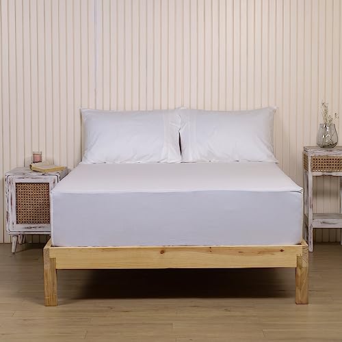 LINENWALAS Solid 300 Tc 100% Pure Cotton Percale Fitted Sheet for Queen Bed Size Bedding with Pillow Cover for Bedroom, Soft Hotel Quality Bottom Bedsheets with Elastic Deep Pocket (60x78 Inch, White) - Image 2