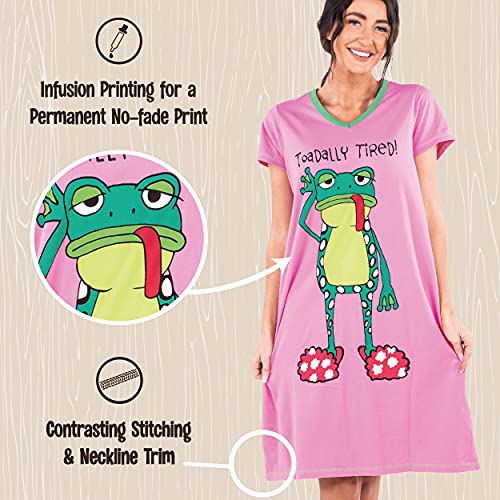 Lazy One Women's Nightgown, Funny V-Neck Sleep Shirt for Women, Frog PJ Shirt (Toadally Tired, L/XL) - Image 5