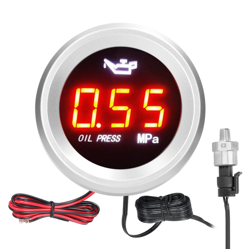 52mm Oil Pressure Gauge Car Digital Meter LED Display 9-35V with 1/8NPT Sensor Alarm Function - Image 4
