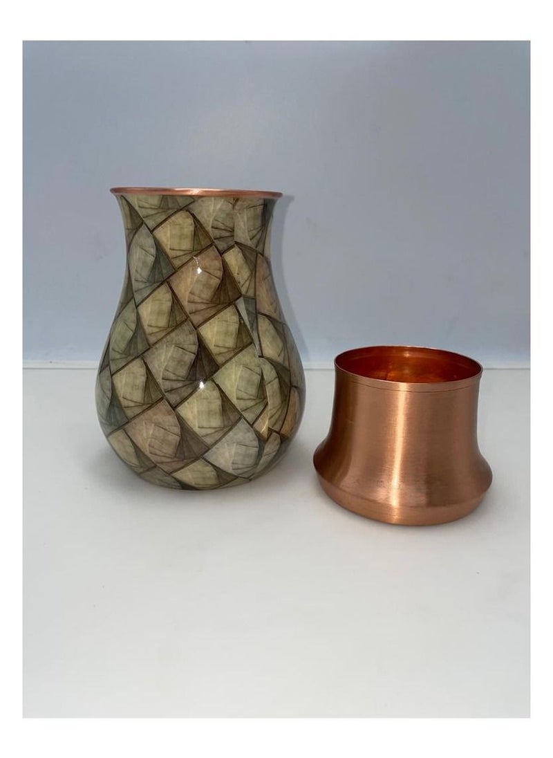 Generic - Rajwadi Pure Copper Water Pot With Glass  850ML (28.7 OZ) Designer Collection Burfi Benefited Bottle For Healthy Life Style - Image 1