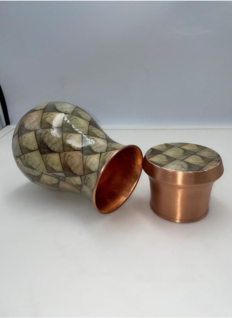 Generic - Rajwadi Pure Copper Water Pot With Glass  850ML (28.7 OZ) Designer Collection Burfi Benefited Bottle For Healthy Life Style - Image 1