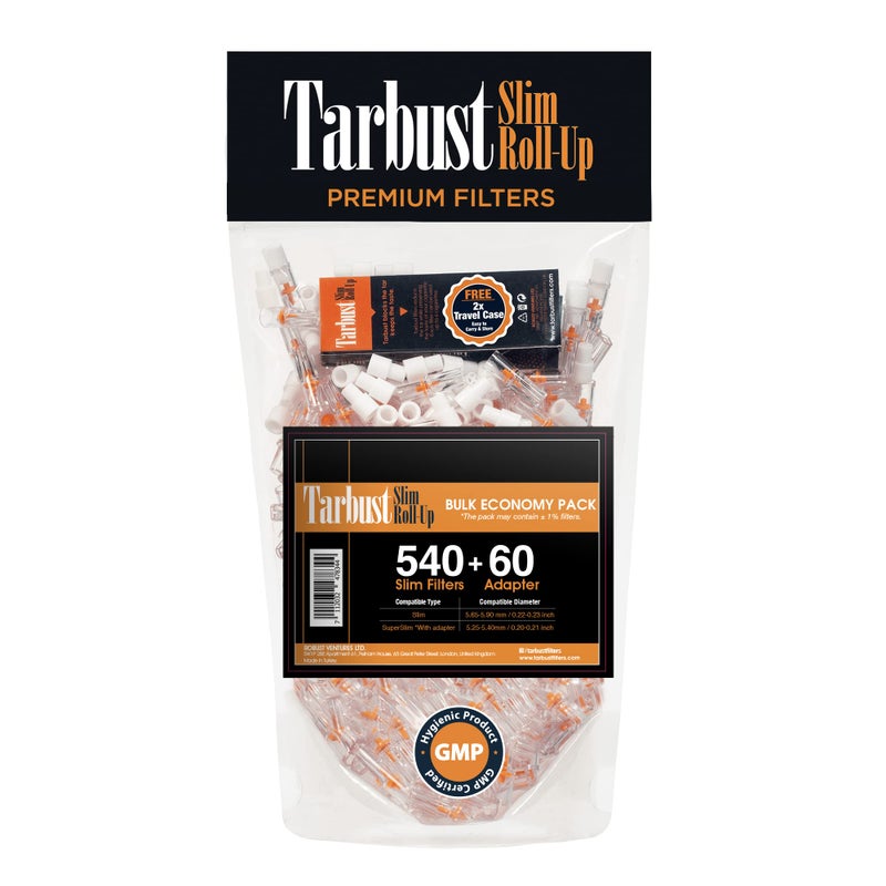 Tarbust Slim Cigarette Filter Tips That Remove Tar and Chemical, for Slim & Roll-ups, Bulk Economy (540 Filters+60 Adapters to Convert to Super Slim+2 Free Travel Cases) - Image 1