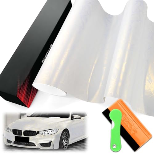 EZAUTO WRAP 1FTx5FT PET Marble Pearl Matte White Gold Vinyl Wrap Auto Car Sticker Decal Film Sheet Bubble Free Air Release Technology with Tool Set - Image 1