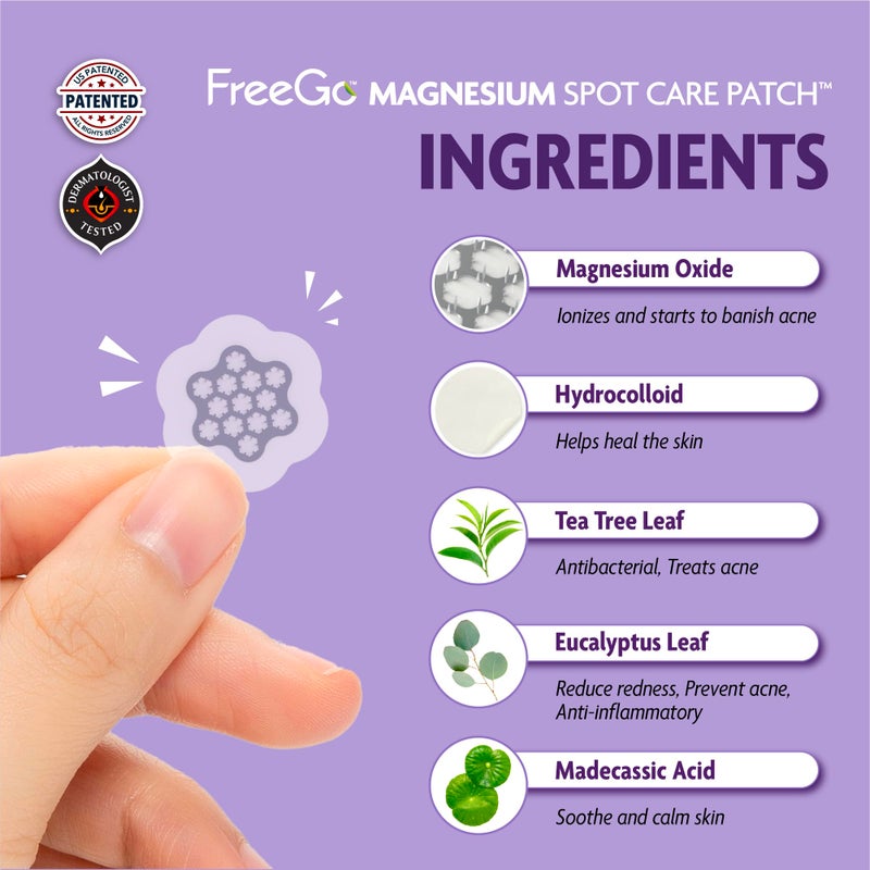 FreeGo Magnesium Acne Patch: Innovative Treatment for Acne, Dark Spots, Blemishes, and Cystic Acne - Patented & Clinically Tested Spot Solution (MEDIUM 8 PCS) - Image 3