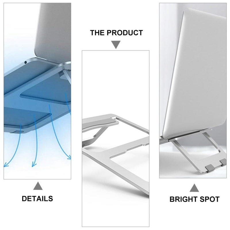 Aluminum Alloy Foldable Laptop Stand Ventilated Design Notebook Tablet Riser Silver - Image 4