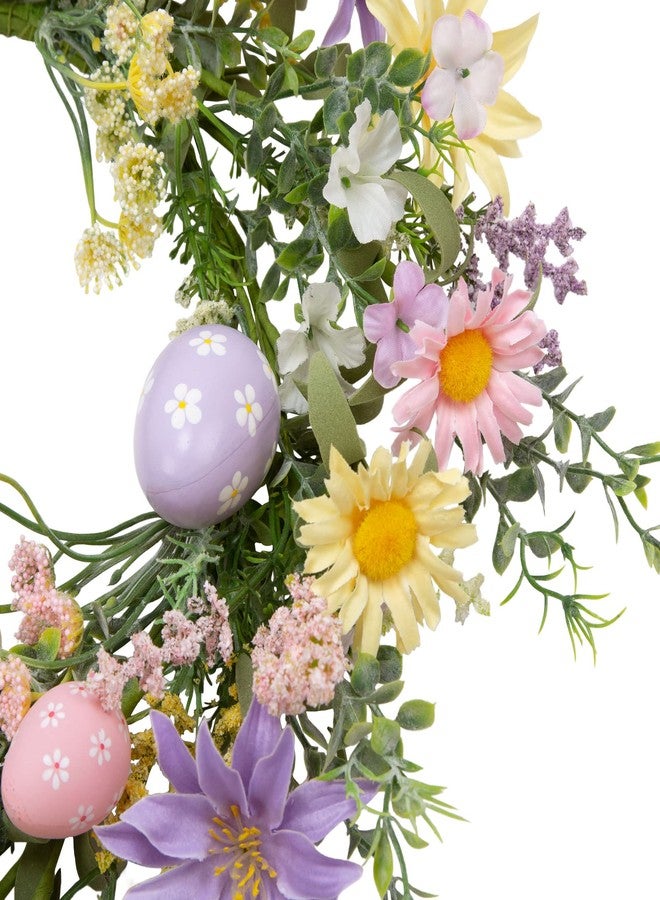 VGIA 18 Inch Pastel Egg Easter Wreath with Wild Flowers for Front Door Spring Decorations - Image 4