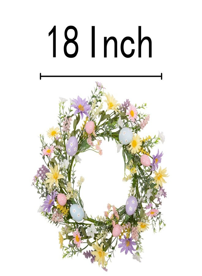 VGIA 18 Inch Pastel Egg Easter Wreath with Wild Flowers for Front Door Spring Decorations - Image 2