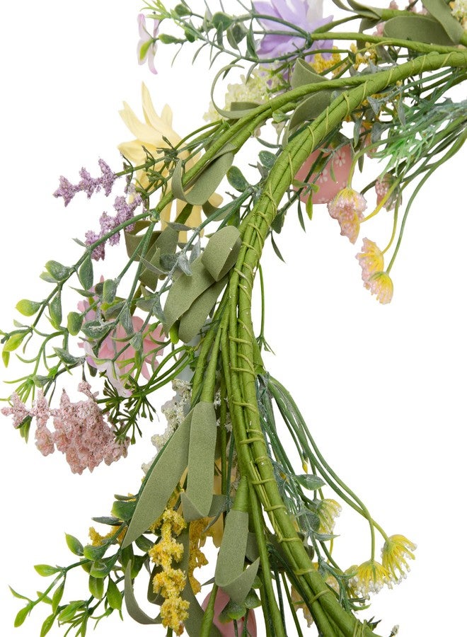 VGIA 18 Inch Pastel Egg Easter Wreath with Wild Flowers for Front Door Spring Decorations - Image 5