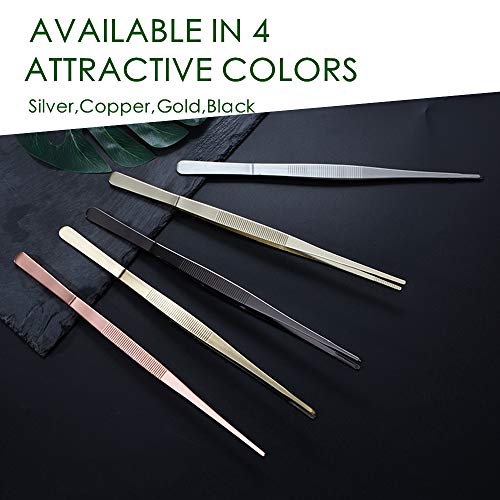 LINALL Tongs Tweezers - 12 Inch / 30cm Long Food Tongs Straight Serrated Forceps Cocktail Tweezers Bar tool, ITTZ0001 (Copper) - Image 5