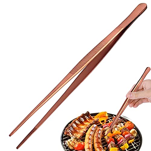 LINALL Tongs Tweezers - 12 Inch / 30cm Long Food Tongs Straight Serrated Forceps Cocktail Tweezers Bar tool, ITTZ0001 (Copper) - Image 1
