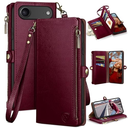 XcaseBar compatible with iPhone Air 6.5" Wallet case with Zipper Credit Card Holder【RFID Blocking】,Flip Folio Book PU Leather Phone case Shockproof Cover Women Men for Apple 17 Air case Wine Red - Image 1