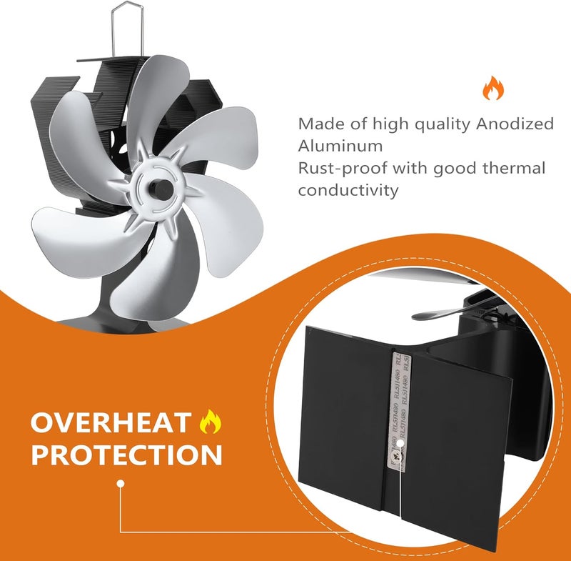 XTIMES Wood Stove Fan Heat Powered Fireplace Fan with Magnetic Thermometer Thermoelectric Fan for Wood Burning Stove/Pellet/Log Burner (Grey) - Image 5