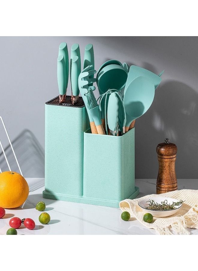 19 قطعة مكون أواني طهي من السيليكون من أواني مطبخ بمقابض خشبية آمنة ومقاومة للحرارة والصدأ - Image 2