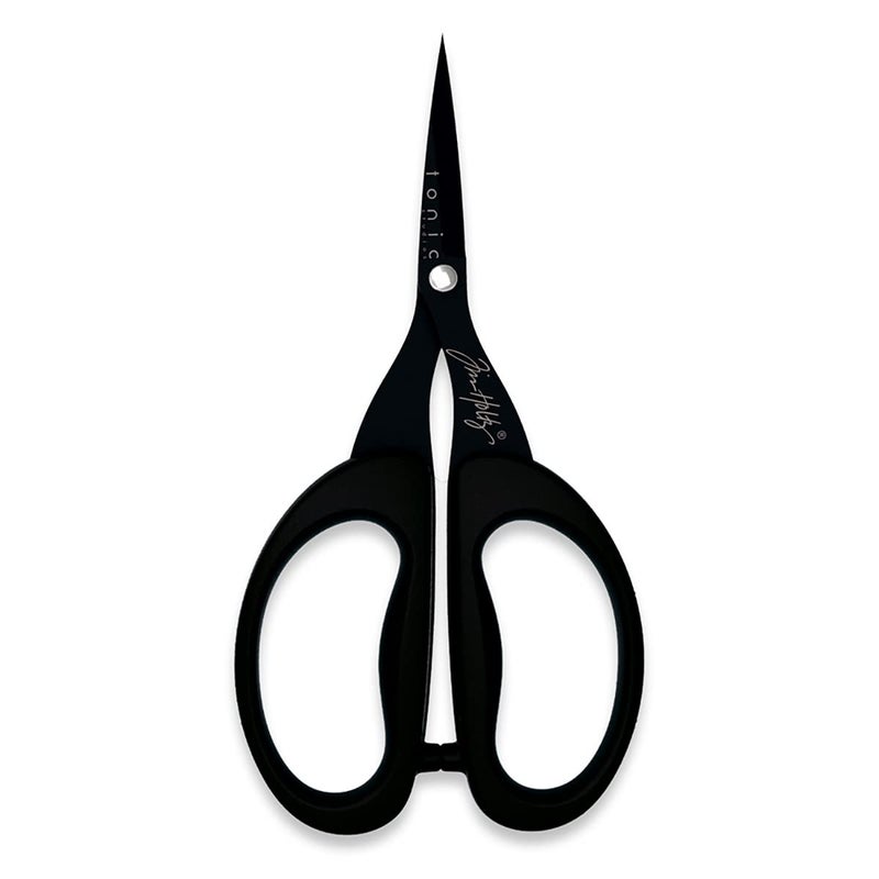 TONIC STUDIOS Tim Holtz Small Scissors - 5 Inch Mini Snips with Micro Serrated Blade - Craft Tool for Cutting Paper, Fabric, and Sewing - Titanium with Black Comfort Grip Handles - Image 2
