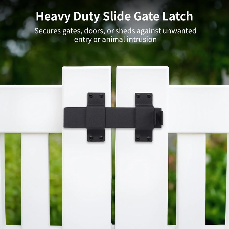 Heavy Duty Slide Gate Latches 2 Pcs, Metal with Padlock Hole, Includes Screws, Anti-Rust Sliding Door Lock for Wooden Fence, Barn Door, Outdoor, Yard Gate - Image 3