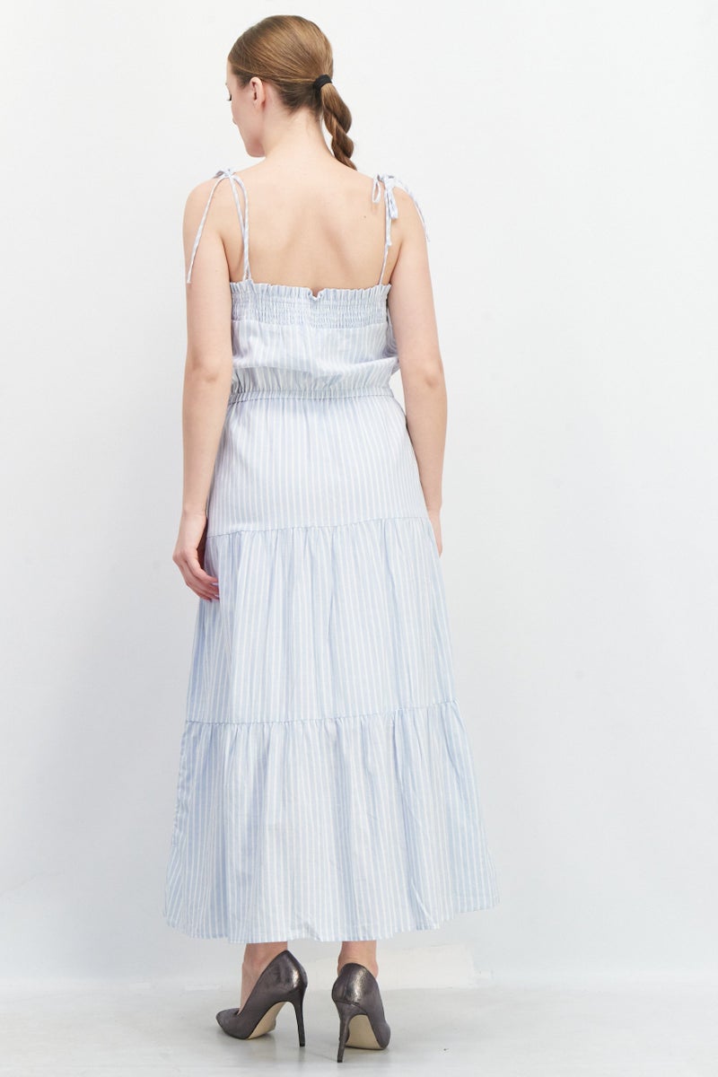 Lost + Wander فستان ميدي كاجوال مخطط للنساء، أزرق غامق - Image 2