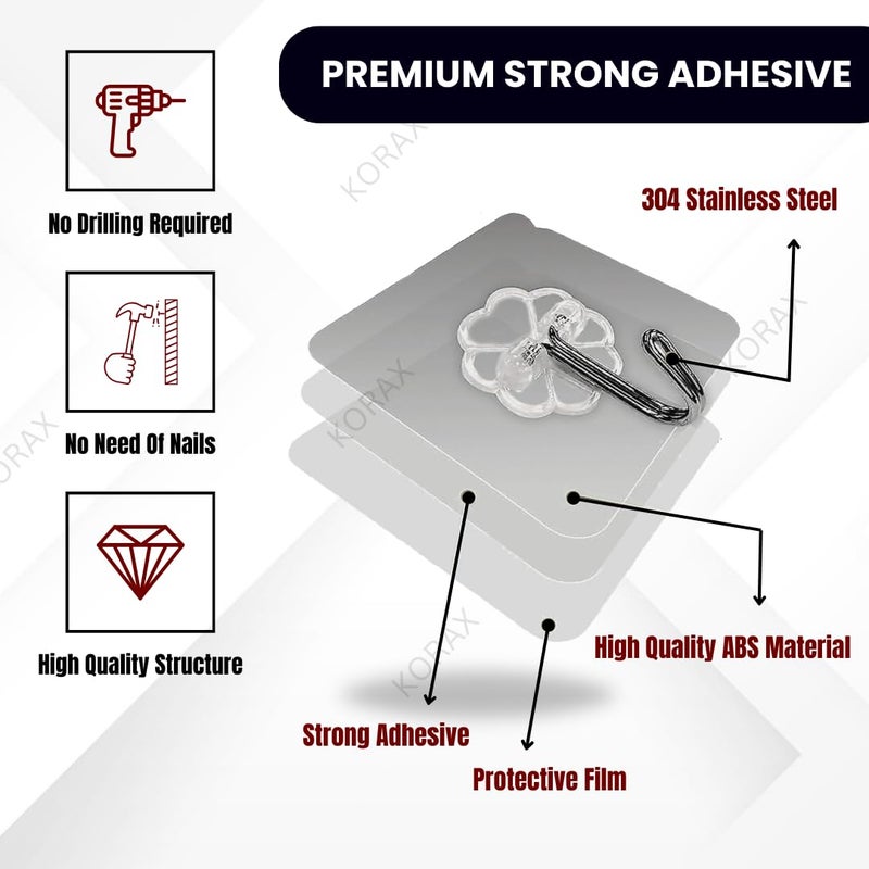 KORAX 10 قطع خطافات لاصقة للجدران للتعليق قوية 5kg-10kg - خطافات جدارية بدون حفر - خطافات ملصقات للجدران للمطبخ، الحمام، غرفة المعيشة وغرفة النوم - خطافات لاصقة لتحسين المنزل - Image 3