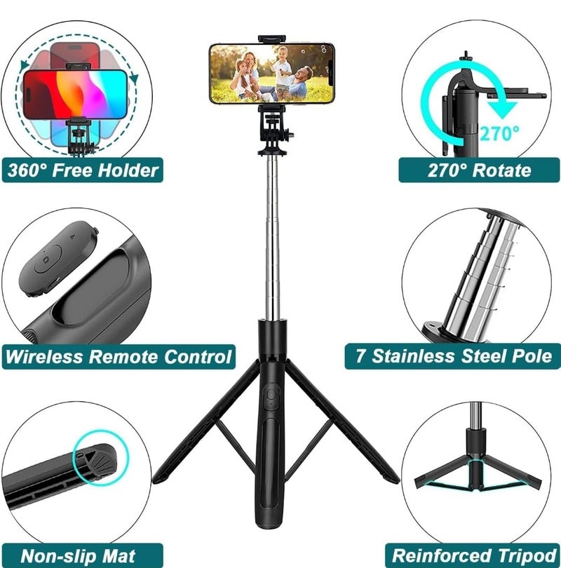 Fire Turtle X3 Selfie Stick with Tripod Stand, 6 Feet Length, Wireless Remote, Detachable Holder, Bluetooth Compatible for iPhone/Android - Perfect for Vlogging & Photo Shoots (Q05 swlfie Stick) - Image 2