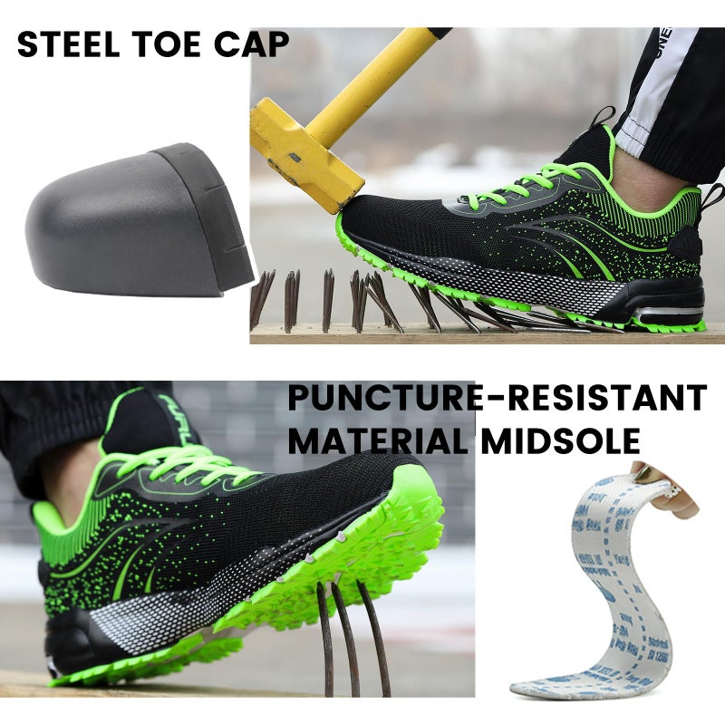 Furuian Steel Toe Shoes for Men & Women Lightweight Safety Work Shoes Comfortable Steel Toe Sneakers Warehouse Industry Work Sneakers Green - Image 4