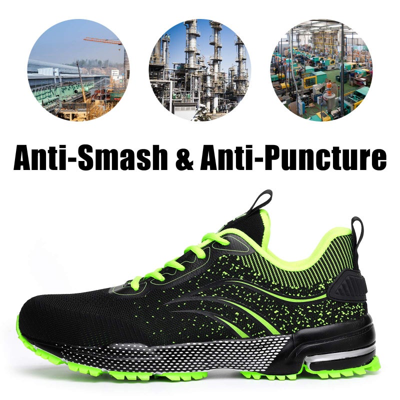 Furuian Steel Toe Shoes for Men & Women Lightweight Safety Work Shoes Comfortable Steel Toe Sneakers Warehouse Industry Work Sneakers Green - Image 5